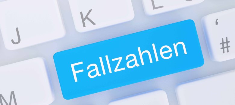 Fallzahlen. Computer Tastatur von oben zeigt Taste mit Wort herv Fallzahlen. Computer Tastatur von oben zeigt Taste mit Wort herv