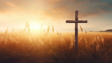 Ascension day concept. The cross on meadow autumn sunrise background. Ascension day concept. The cross on meadow autumn sunrise background.