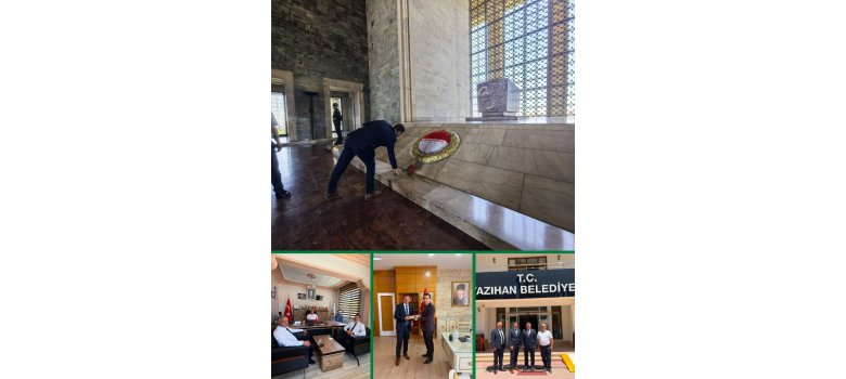 Verbindung zwischen Ober-Ramstadt und Fethiye wird gestärkt. Bildcollage einer Delegationsreise mit Kranzniederlegung an einer Gedenkstätte sowie offiziellen Besuchen und Gesprächen in kommunalen Einrichtungen.