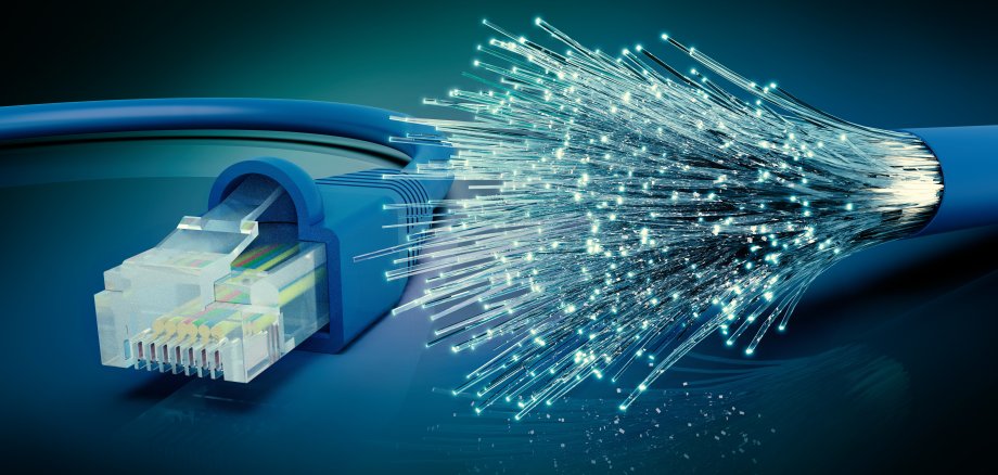 Netzwerkkabel und optisches Glasfaser Kabel, 3D Rendering Netzwerkkabel und optisches Glasfaser Kabel, 3D Rendering
