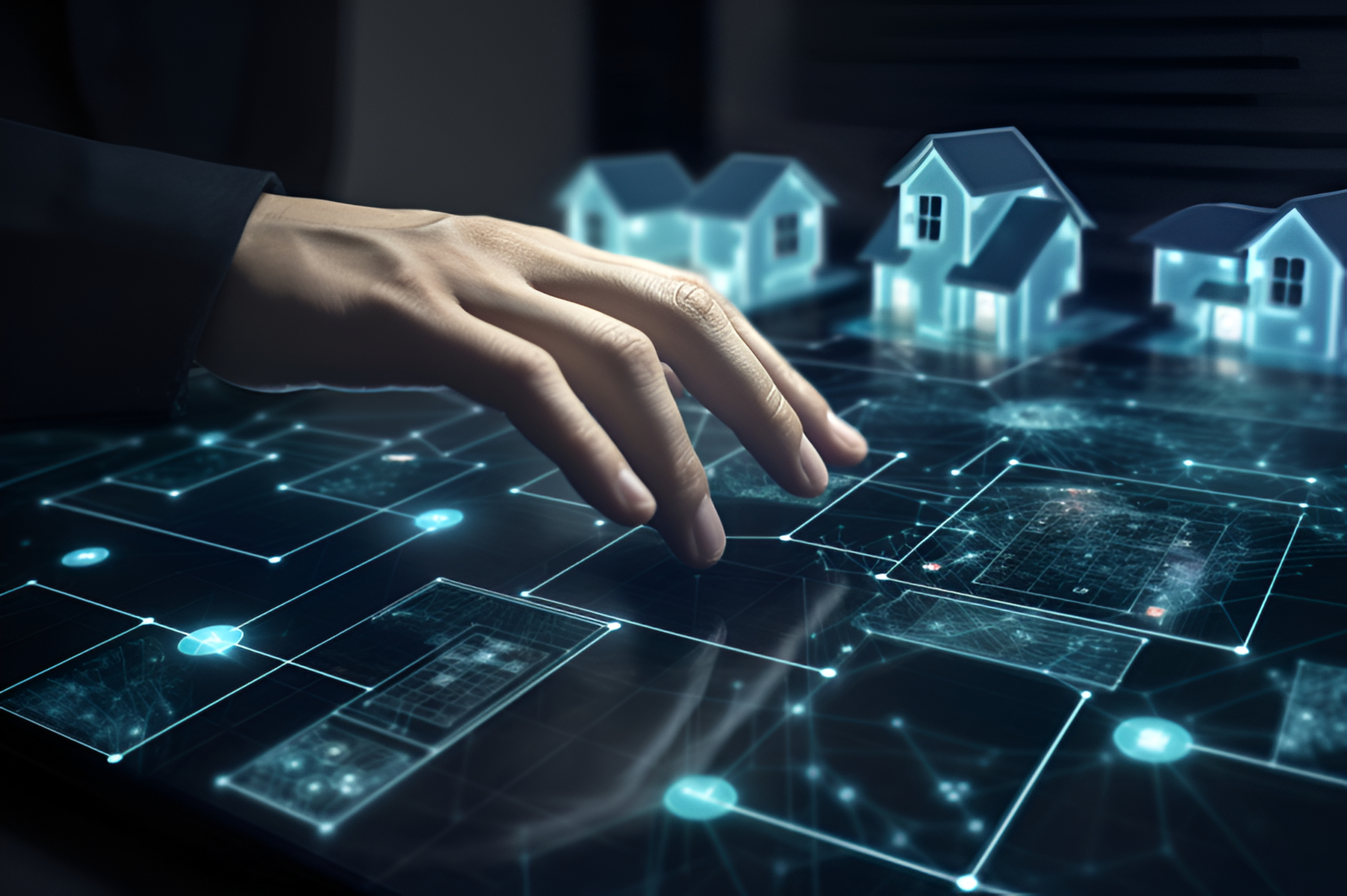 Person's hand count property tax, virtual graph, virtual houses . Generation AI