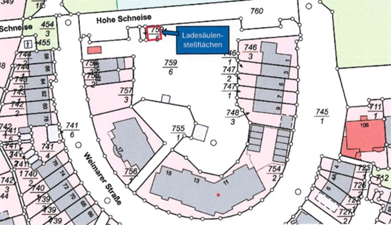 Straßenkarte, auf der abgebildet ist, wo sich der Ladepunkt befindet.