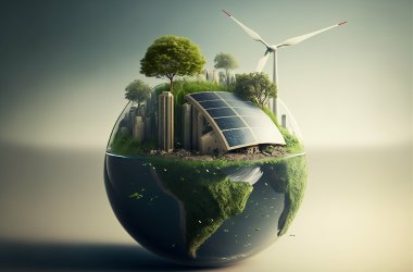 Green sustainable earth globe. Renewable energy transition conce